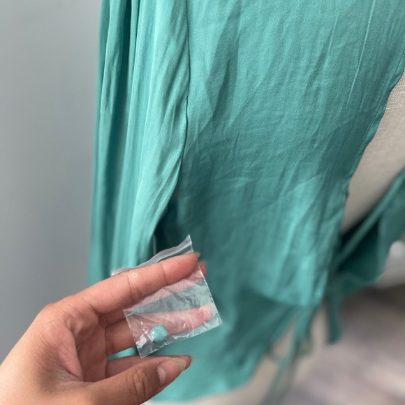 Free People Elegant Teal Green Open Back Women's Top - Picture 6 of 9